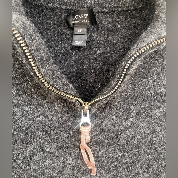 J. Crew Merino Wool Quarter Zip Pullover 100% Leather Elbow Patches - Picture 3 of 5